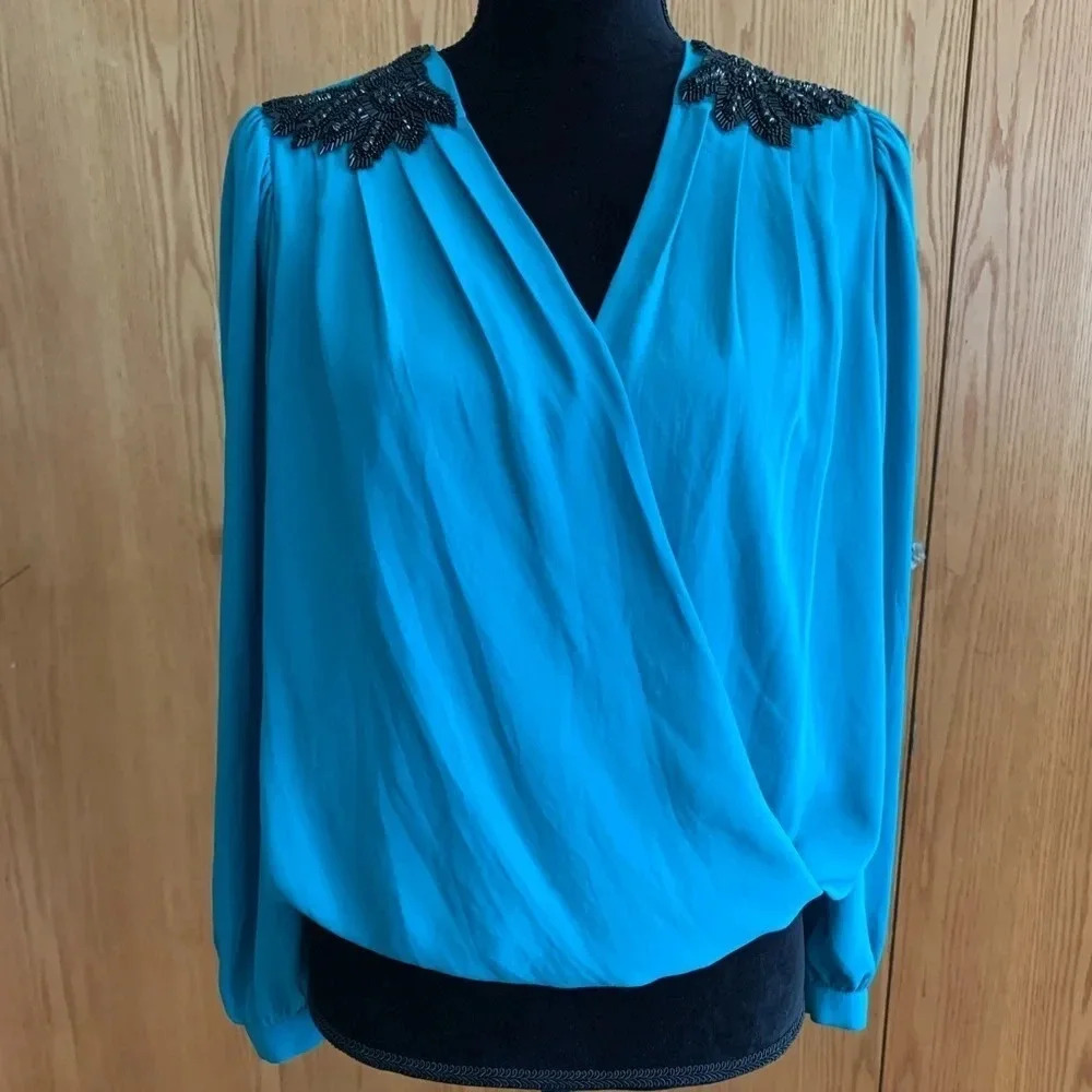 Bellatrix Embellished Shoulder Faux Wrap Blouse